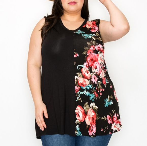 PLUS SIZE V-NECK FLORAL PRINT TUNIC - Picture 4 of 4